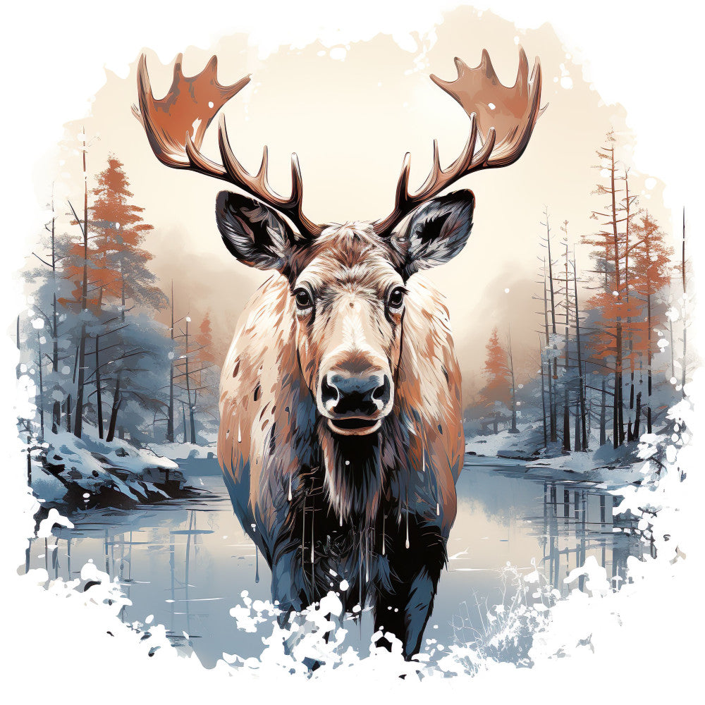 Moose in Winter Fabric Panel 1