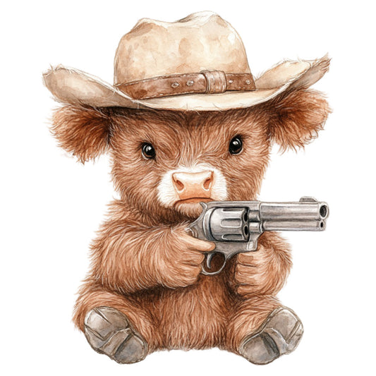 Cute Western Highland Cow Fabric Panel 7