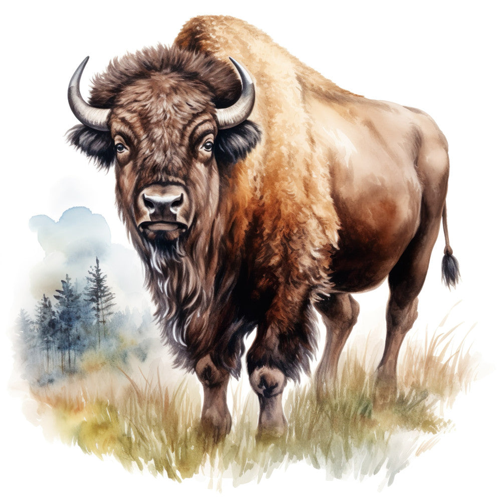 Watercolor Bison Fabric Panel 9