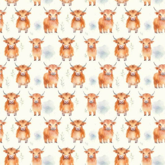 Funky Highland Cows Pattern 5 Quilting Cotton Fabric