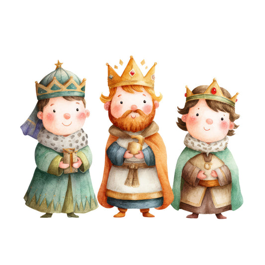 whimsical, fairy tale, storybook, royal, crown, king, queen, prince, princess, medieval, fantasy, gold, sage green, forest green, teal, burnt orange, cream, soft pastels, vintage illustration, children's, nursery, holiday, christmas, classic tale, traditional, charming, decorative, character panel, portrait, regal