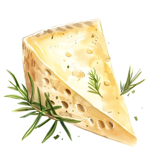 cheese, rosemary, herb, food, gourmet, culinary, cream, pale yellow, butter yellow, tan, beige, kraft brown, rustic, farmhouse, kitchen, food illustration, watercolor, artistic, elegant, sophisticated, entertaining, wine pairing, charcuterie, artisanal, european, culinary art, food design, table runner, kitchen decor, home décor