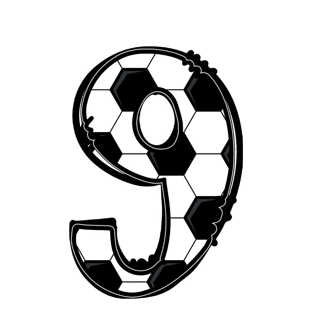 soccer ball, sports, black and white, monochrome, geometric, number 9, athletic, sports themed, soccer themed, ball motif, typography, numeric design, modern, casual style, boys, kids, children, youth, team sports, football, athletic wear, game day, sporty, numbered design, fan apparel