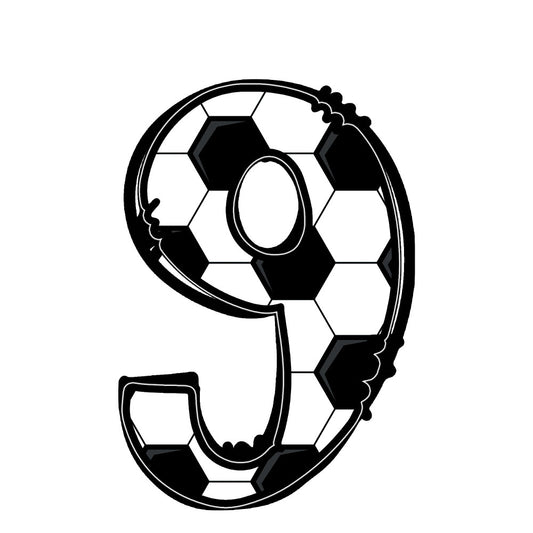 soccer ball, sports, black and white, monochrome, geometric, number 9, athletic, sports themed, soccer themed, ball motif, typography, numeric design, modern, casual style, boys, kids, children, youth, team sports, football, athletic wear, game day, sporty, numbered design, fan apparel