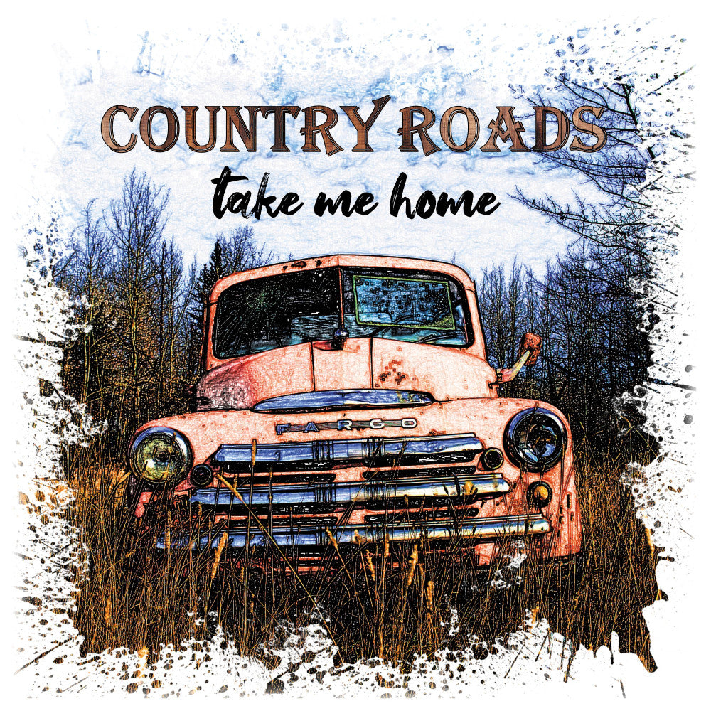 country roads, vintage truck, rusty red, burnt orange, forest green, navy blue, cream white, distressed, grunge, farmhouse, rural, americana, nostalgic, retro, classic car, pickup truck, bare trees, nature, countryside, shabby chic, rustic style, vintage vehicles, folk art, Americana theme, weathered, industrial, home sweet home, take me home, autumn vibes, winter landscape