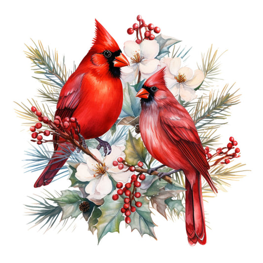 Cardinals on Flowers Fabric Panel 6