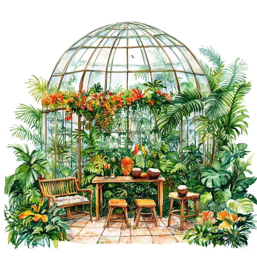 Watercolor Greenhouse Fabric Panel 6