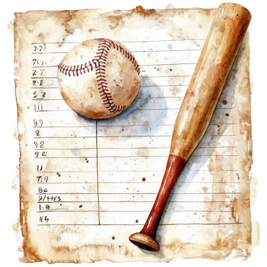 vintage baseball, cream, tan, brown, red, sepia tone, distressed, aged, sports, americana, masculine, retro, nostalgic, baseball bat, baseball diamond, score sheet, antique, rustic, vintage sports, heritage, classic, traditional, boys room, man cave, sports themed, athletic, competition, summer, americana decor