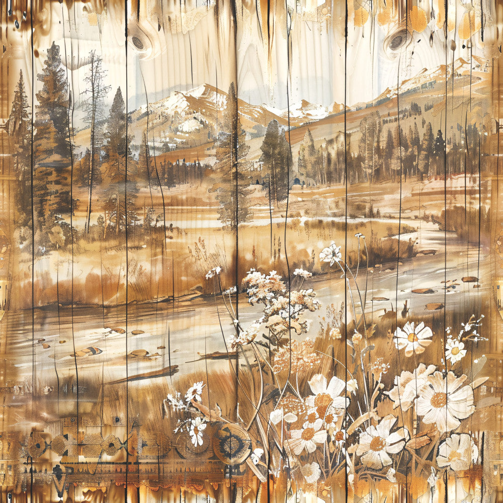 Yellowstone on Rustic Wood Fabric Panel 5