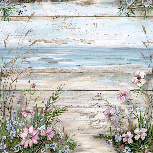 Floral Beach Scenes Fabric Panel 20