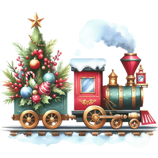 Christmas Spirit Trains Fabric Panel 15