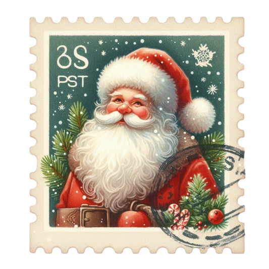 Santa Claus Postage Stamps Fabric Panel 7