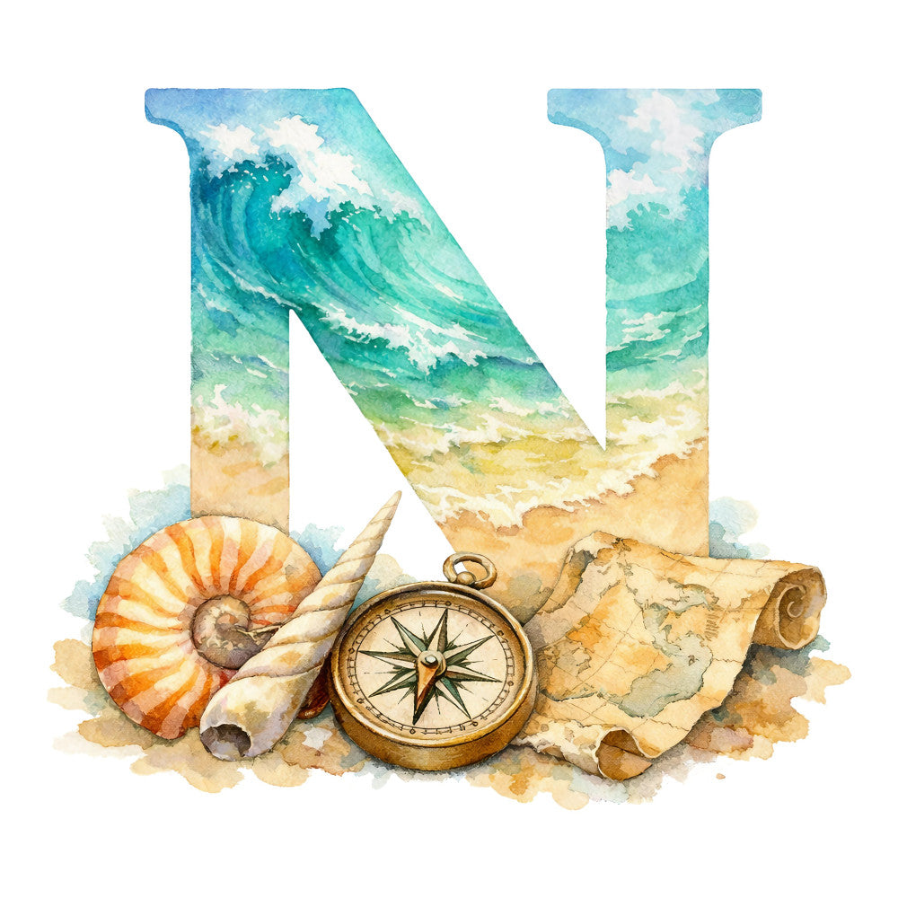 turquoise waves, ocean blue, sandy beige, cream white, nautical, beach theme, coastal, compass, seashell, spiral shell, map, vintage, adventure, travel, maritime, tropical, seaside, summer, whimsical, watercolor, aqua, teal, golden yellow, tan, explorers, navigation, sailor, rolled map, ammonite fossil, beach aesthetic