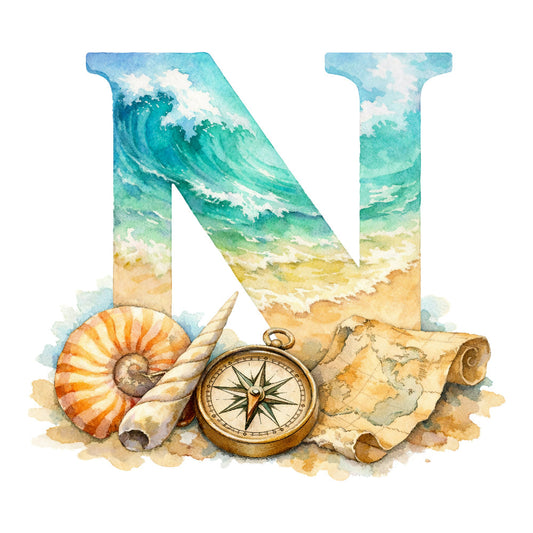 turquoise waves, ocean blue, sandy beige, cream white, nautical, beach theme, coastal, compass, seashell, spiral shell, map, vintage, adventure, travel, maritime, tropical, seaside, summer, whimsical, watercolor, aqua, teal, golden yellow, tan, explorers, navigation, sailor, rolled map, ammonite fossil, beach aesthetic