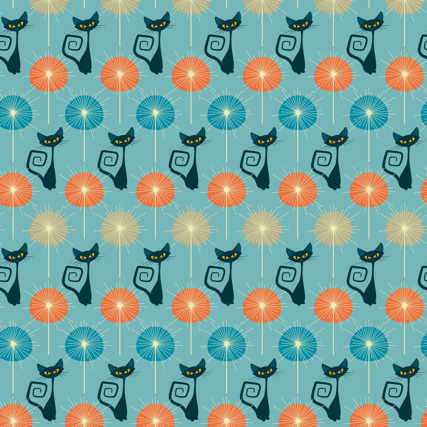Atomic Kitty Pattern 6 Quilting Cotton Fabric