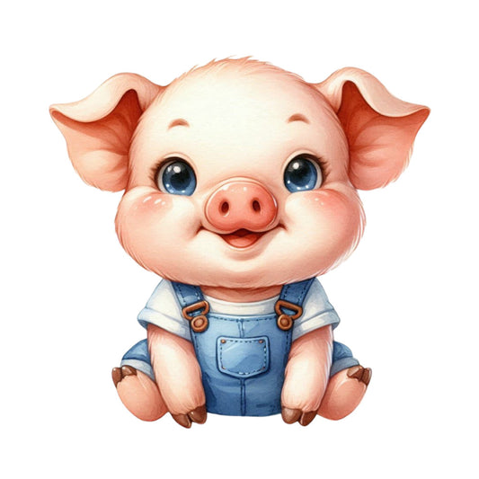 adorable pig, animal characters, baby fabric, blue denim, charming, children's fabric, cute animals, farm animals, farmhouse style, friendly characters, happy pig, illustrated animals, kid's quilt, nursery, overalls, pastoral, peach, playful, pork, rose pink, rustic farm, smiling animals, soft colors, storybook, sweet, whimsical animals, whimsical style