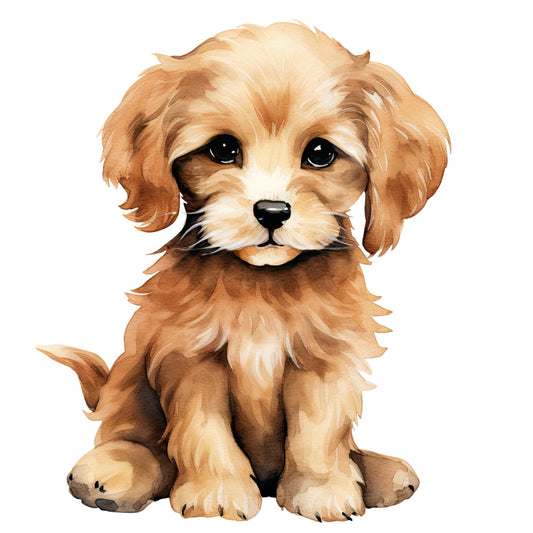 Watercolor Dogs Fabric Panel 7 featuring a detailed, hand-painted style puppy on premium quilting cotton fabric.