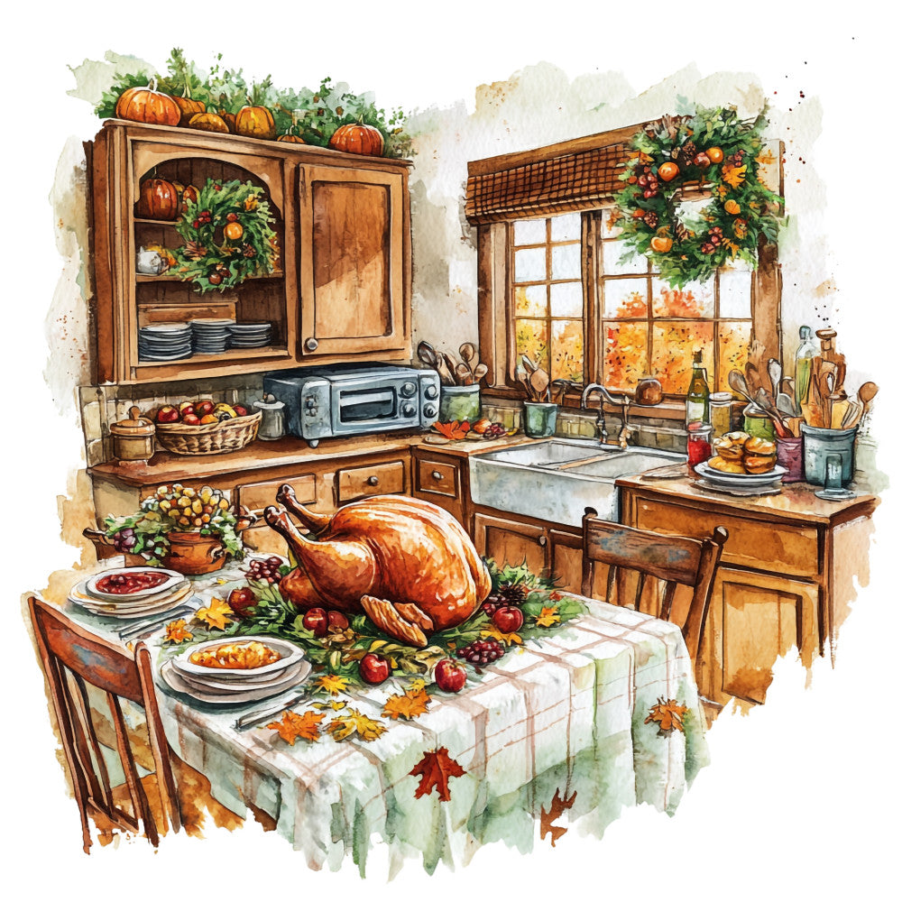 Watercolor Thanksgiving Fabric Panel 23