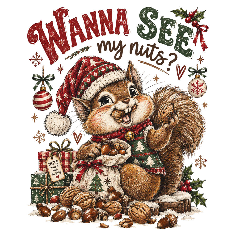 christmas, holiday, squirrel, animals, woodland, festive, red, green, cream, brown, gold, whimsical, cute, nutcracker, nuts, winter, seasonal, decorative, vintage style, rustic, holly, berries, ornaments, snowflakes, gift boxes, heart motifs, playful, traditional, seasonal home decor, christmas panel