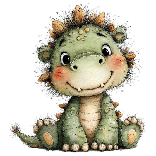 sage green, moss green, cream, tan, brown, coral pink, red cheeks, cute animals, dinosaur, whimsical, children's, playful, friendly, charming, illustration style, storybook, nursery, baby quilt, baby fabric, kids fabric, adorable characters, textured, spiky, nature inspired, fun, lighthearted, young children, toddler, sweet, gentle