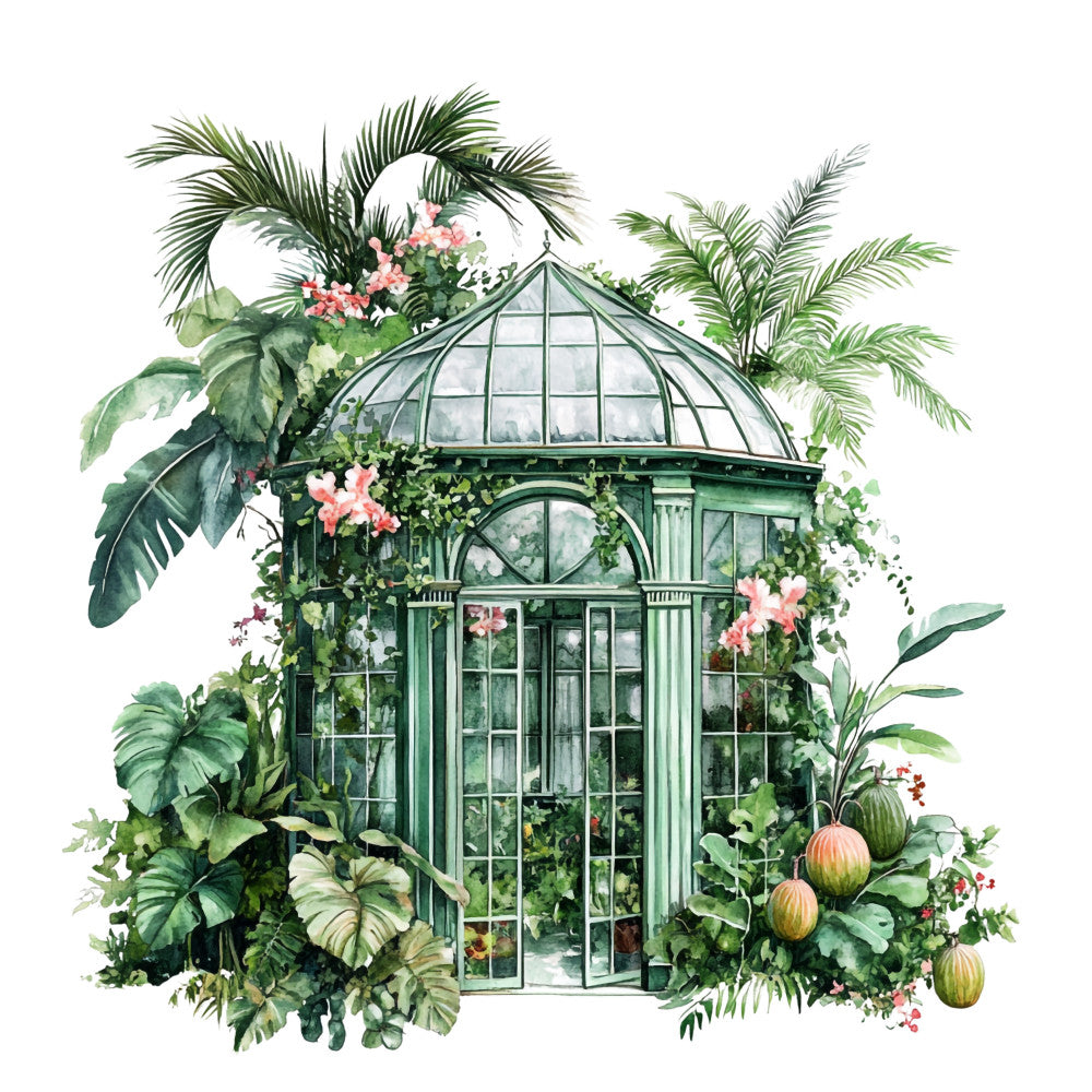 Watercolor Greenhouse Fabric Panel 5
