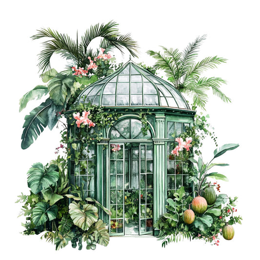 Watercolor Greenhouse Fabric Panel 5