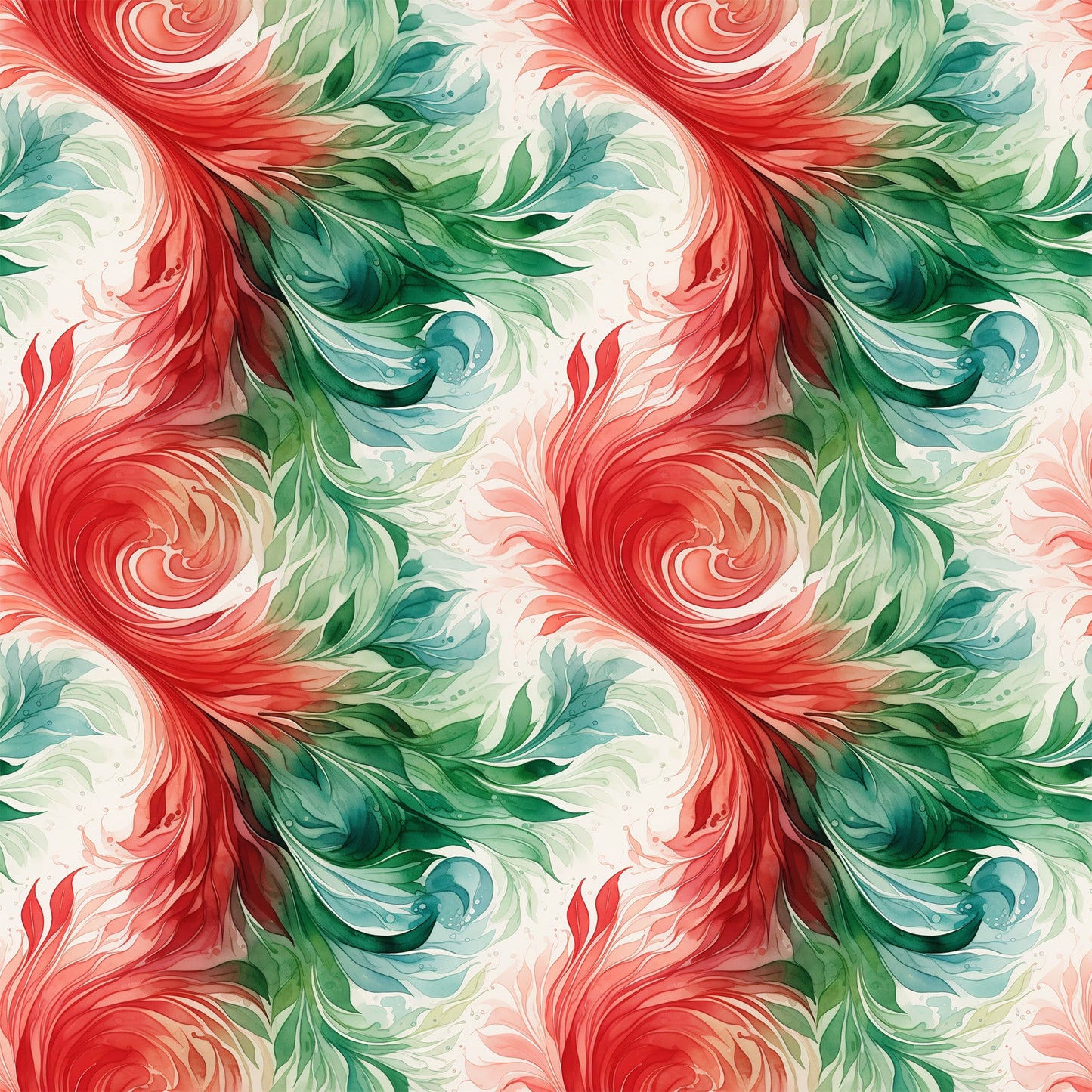 Watercolor Christmas Swirls Pattern 3 Quilting Cotton Fabric