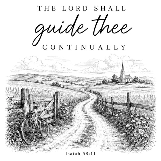 black and white, monochrome, engraving, sketch, farmhouse, rural, countryside, vintage, religious, inspirational, scripture, church, pastoral, landscape, bicycle, fence, wildflowers, daisies, rolling hills, traditional, elegant, peaceful, nature, agricultural, rustic, timeless, botanical, line art, detailed illustration, spiritual