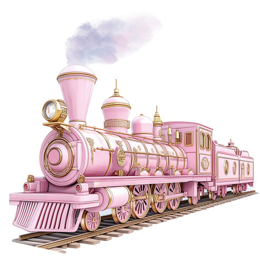 Pink Christmas Train Fabric Panel 2