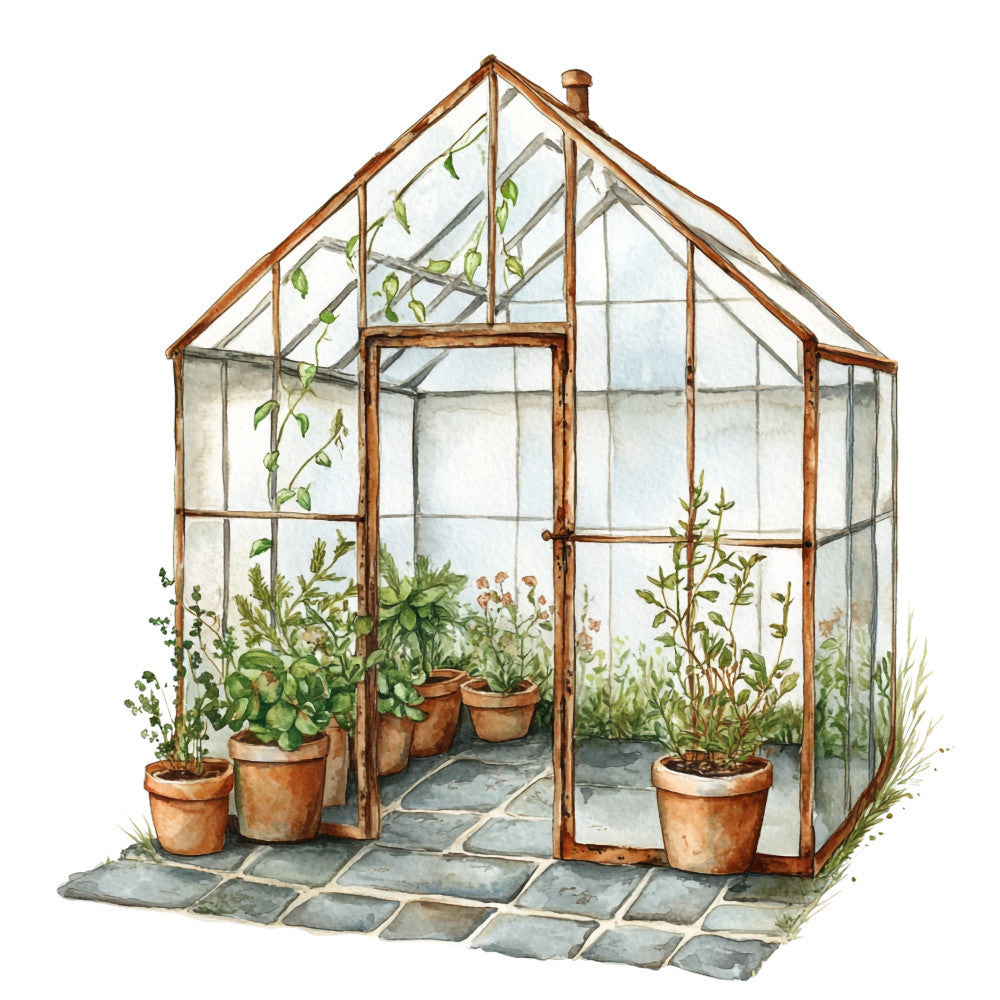 Watercolor Greenhouse Fabric Panel 14