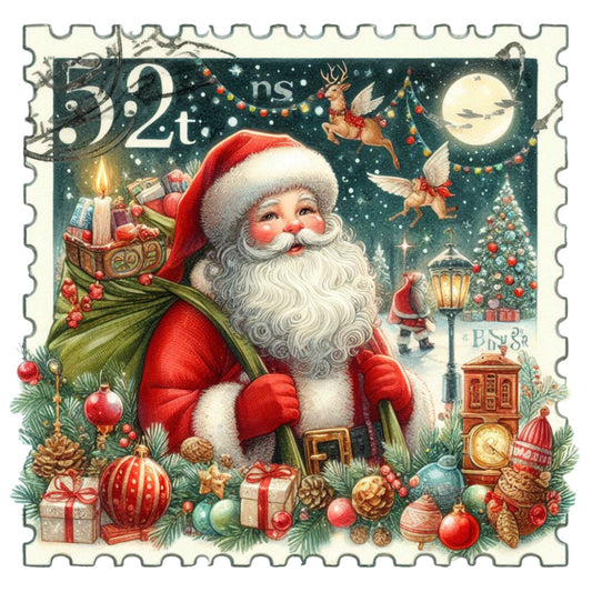 Santa Claus Postage Stamps Fabric Panel 4