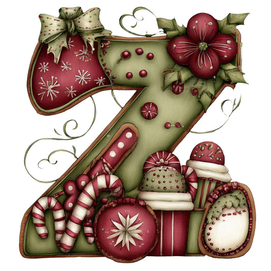 burgundy, sage green, cream, ornaments, candy canes, baubles, holiday, christmas, festive, vintage, whimsical, folk art, traditional, decorative, nostalgic, rustic, winter, seasonal, number design, dimensional, appliqué style, dimensional ornaments, peppermint, snowflakes, bows, ribbons, botanical elements, folk pattern, retro christmas, textile art
