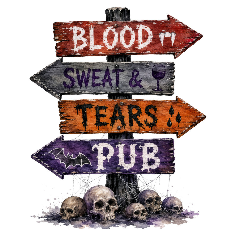 blood, vampire, gothic, dark purple, deep red, rust orange, charcoal gray, directional signs, skulls, bats, spiderwebs, halloween, horror, spooky, vintage, rustic, distressed, whimsical, dark themed, autumn, fall, novelty, supernatural, undead, pub signs, wine glass, tears, creepy, moody, macabre