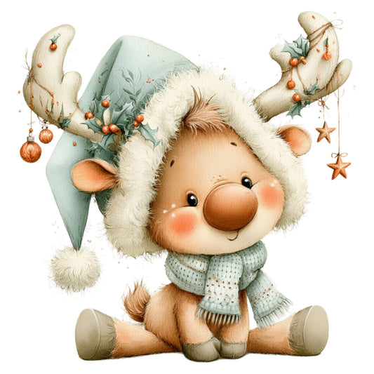 reindeer, christmas, holiday, festive, whimsical, cute animals, deer, winter, cream, ivory, sage green, copper, bronze, orange, rustic, decorative, ornaments, stars, holly berries, cozy, traditional, cheerful, children's, baby quilt, wall hanging, dimensional, charming, vintage style, sweet, jolly