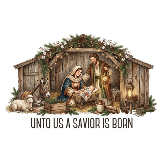 nativity scene, christmas, religious, manger, baby jesus, mary and joseph, stable, animals, donkey, sheep, lamb, rustic, traditional, vintage, holiday, spiritual, nativity, brown, cream, beige, tan, forest green, gold, lantern, evergreen, pinecones, cotton berries, farm animals, religious imagery, christmas carol