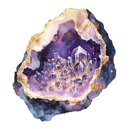 amethyst purple, deep purple, gold foil, geode, crystal, celestial, night sky, mystical, magical, whimsical, bohemian, elegant, fantasy, enchanted, gemstone, agate slice, sparkling, glitter effect, dreamy, ethereal, violet, lavender, cosmic, starry, metallic gold, mineral, geological, spiritual, fantasy landscape, crystalline formations