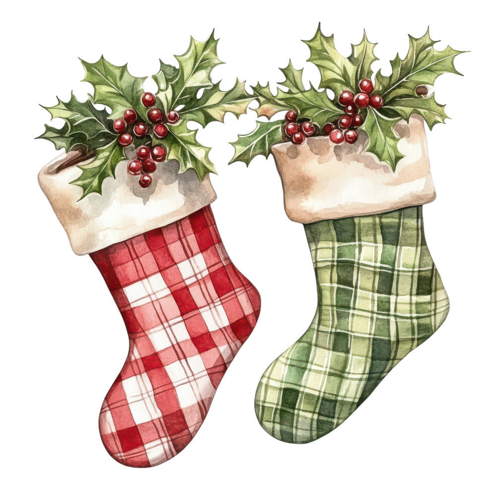 Watercolor Christmas Stockings Fabric Panel 15