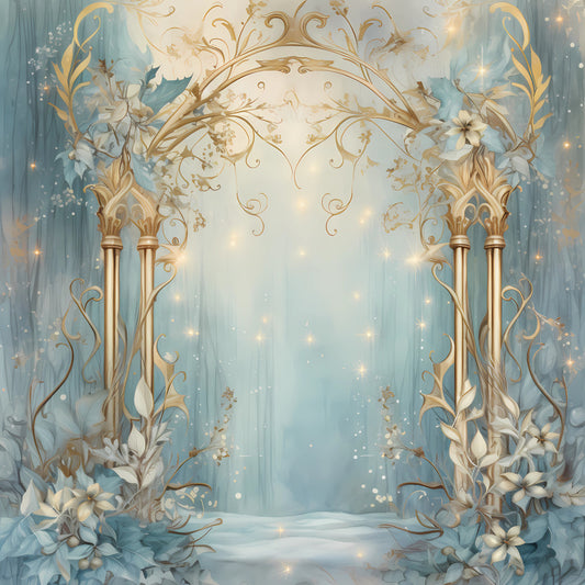 Light Blue and Gold Christmas Fabric Panel 35