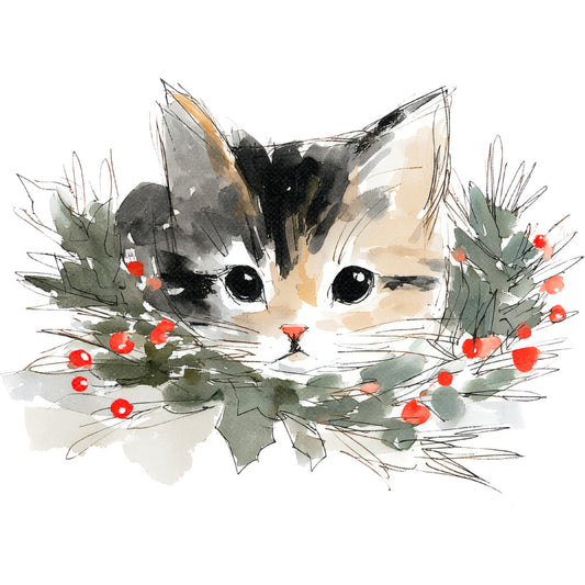 Handdrawn Christmas Cats Fabric Panel 31