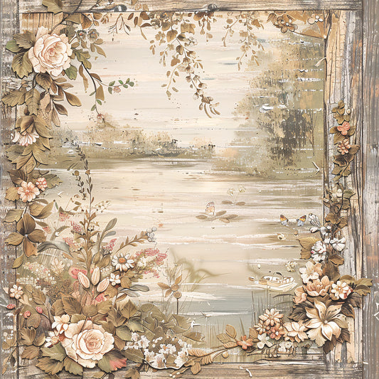 Lake on Rustic Wood Fabric Panel 16