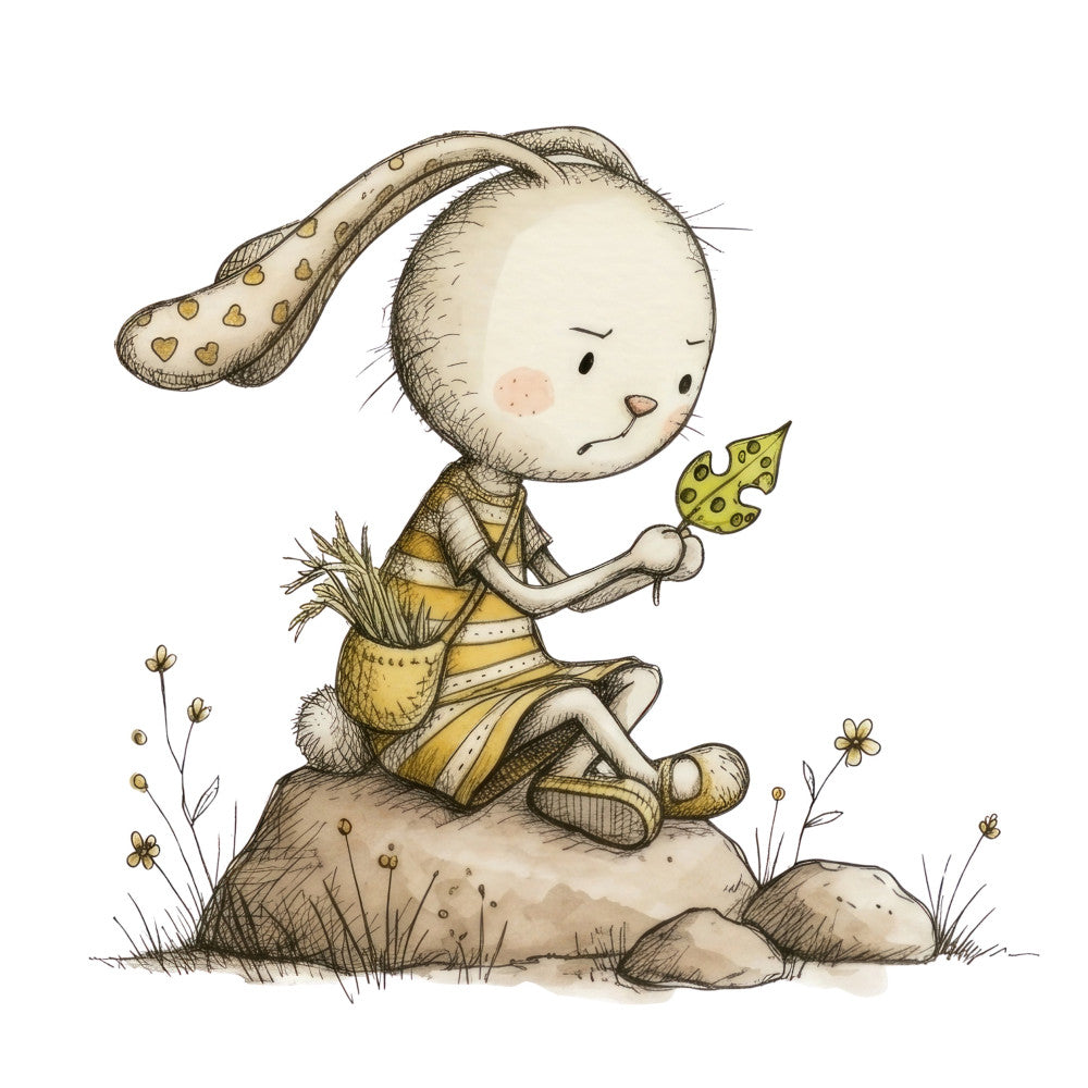 cream, tan, golden yellow, soft brown, whimsical, bunny, rabbit, baby, nature, spring, hearts, leaf, flowers, kite, adorable, children's, nursery, storybook, gentle, sweet, playful, woodland, animal, cute, pastel, illustration, character, boy, girl, baby quilt