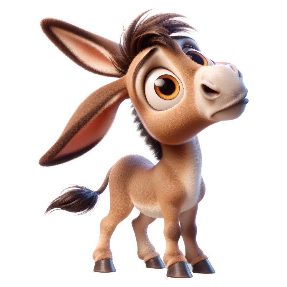 tan, cream, brown, golden yellow, orange, animated animals, cartoon, donkey, cute characters, whimsical, playful, children's, kid-friendly, nursery, baby, character panel, expressive eyes, friendly, joyful, fun, lighthearted, illustrated, digital art style, contemporary, modern, adorable, storybook