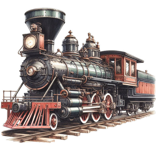 Watercolor Steam Train Fabric Panel 1