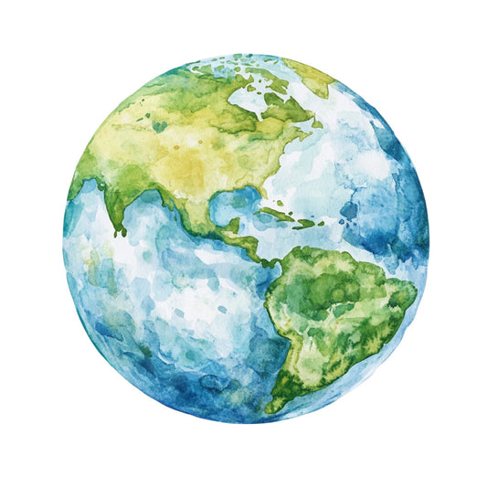 earth globe, world map, watercolor, geography, educational, continents, oceans, nature, travel, blue, green, yellow, light blue, forest green, sage green, teal, aqua, white, cream, atlas, cartography, celestial, modern, artistic, abstract, environmental, eco-friendly, school, learning, classroom