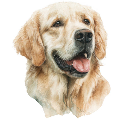 golden retriever, dog portrait, cream, tan, beige, light brown, animals, pets, dog lovers, realistic, detailed, portrait style, dog breed, sporting dog, friendly, warm tones, nature inspired, dog themed, gift fabric, home decor, wall hanging, dog enthusiast, canine, gentle expression, happy dog, smiling dog, traditional, lifelike illustration