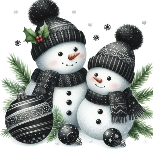 Black Hat Snowmen Fabric Panel 16