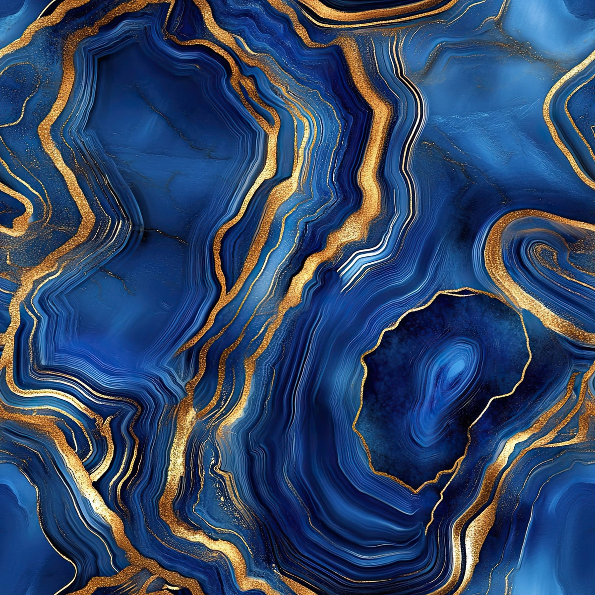 Royal Blue and Gold Agate Pattern 5 Minky Fabric