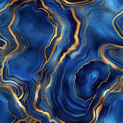 Royal Blue and Gold Agate Pattern 5 Minky Fabric