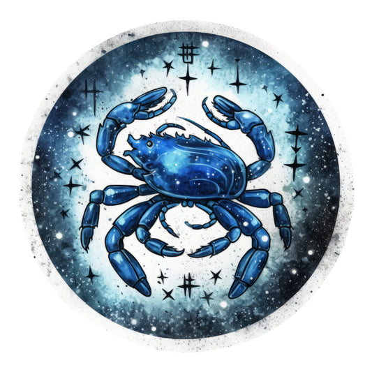 celestial, zodiac, cancer, crab, navy blue, deep blue, midnight blue, light blue, cosmic, starry, stars, galaxy, nebula, space, astrology, constellation, whimsical, magical, mystical, spiritual, dark blue, silver accents, twinkle stars, night sky, moon phase, modern, fantasy, wall hanging, home decor