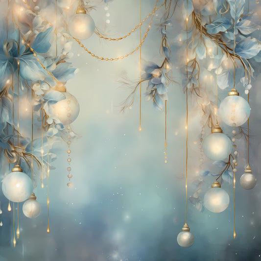 Light Blue and Gold Christmas Fabric Panel 29